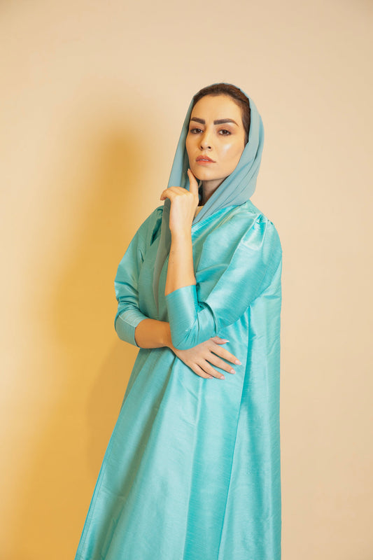 Azure Radiance Silk Abaya